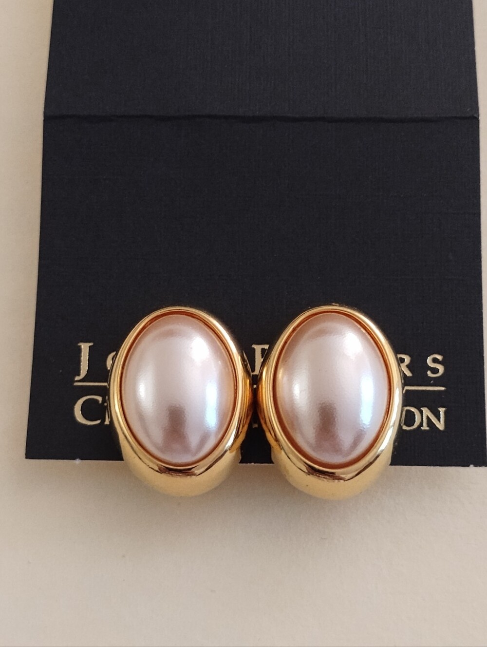 Vintage Joan Rivers Clip On Gold Tone Earrings - Blush Pink Colored Cabochon